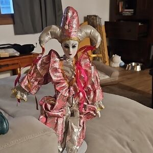 Elegant Pink and Gold Jester Figurine